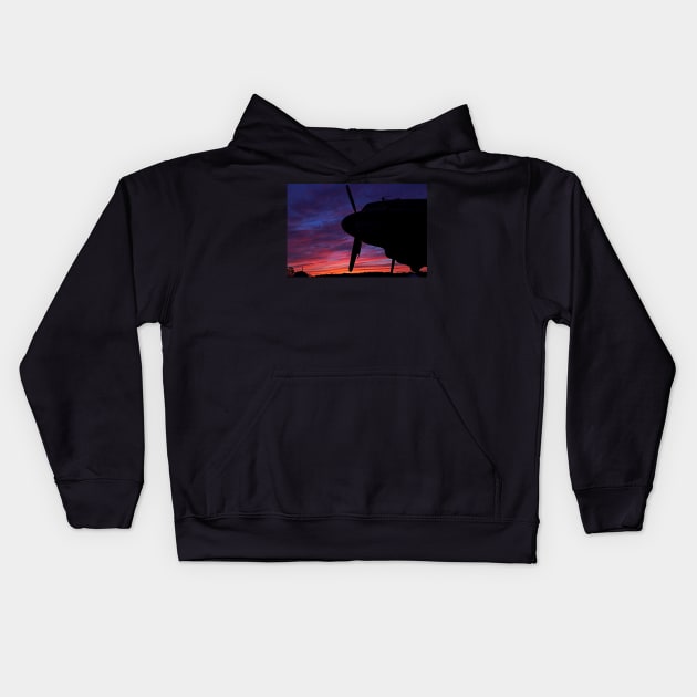 WWII C47 at Sunset Kids Hoodie by Bierman9